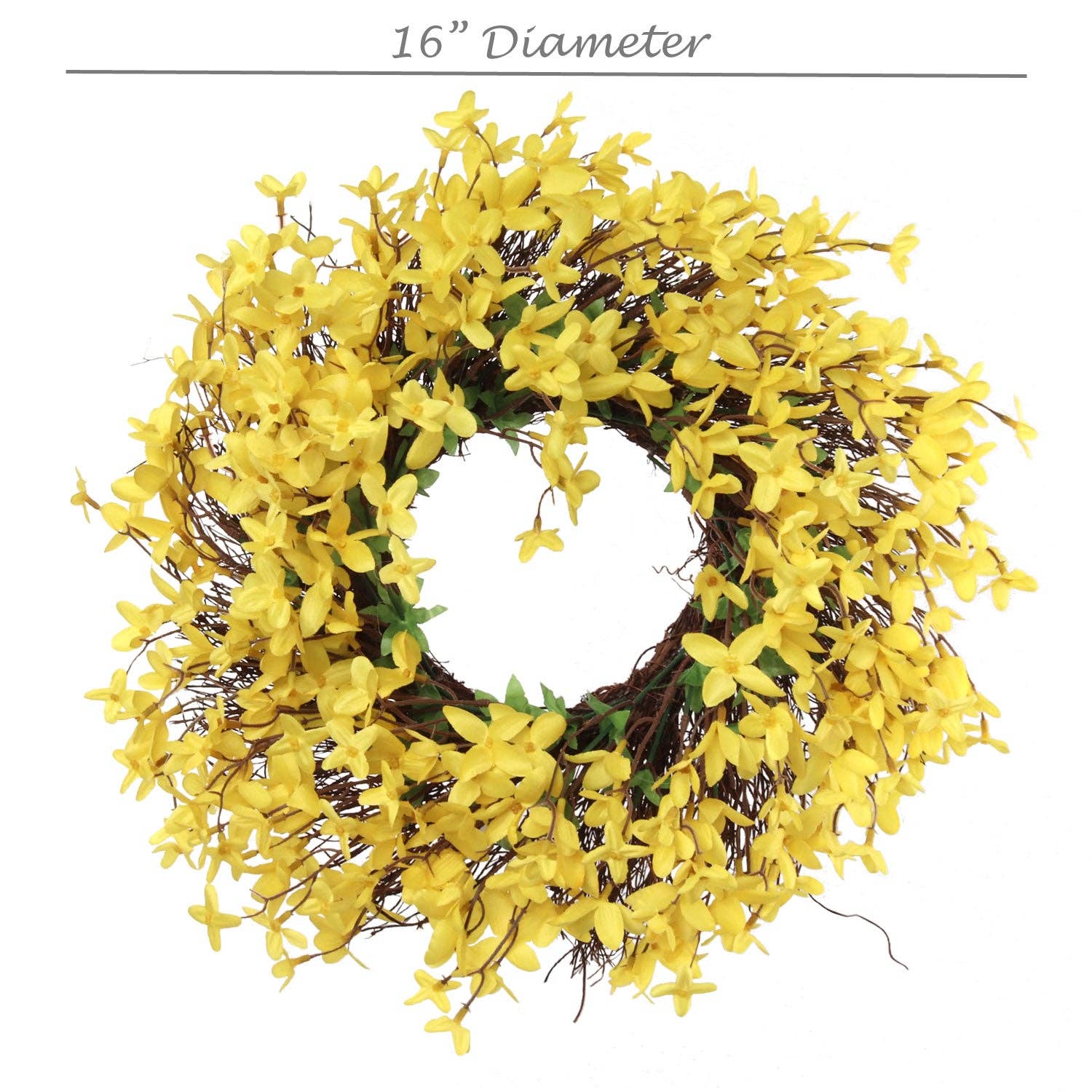 Larksilk - Wholesale Wreath - Forsythia Wreath On Grapevine Ring-16" Faux0