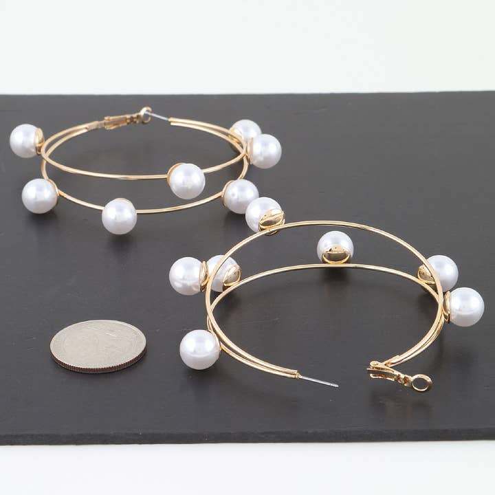 GCR Double Pearl Hoop Earrings for wholesale on Faire