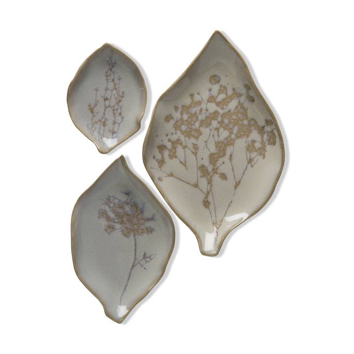Leaf Dish Set/3 Cream Stoneware Summer for wholesale by tag