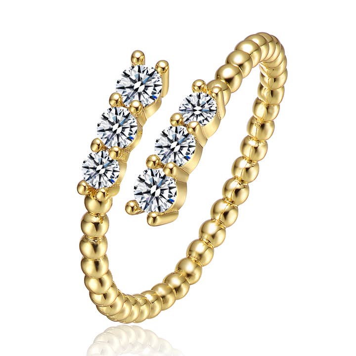 Sterling Silver 14k Gold Plated CZ Coiled Bead Stacking Ring for wholesale by Genevive