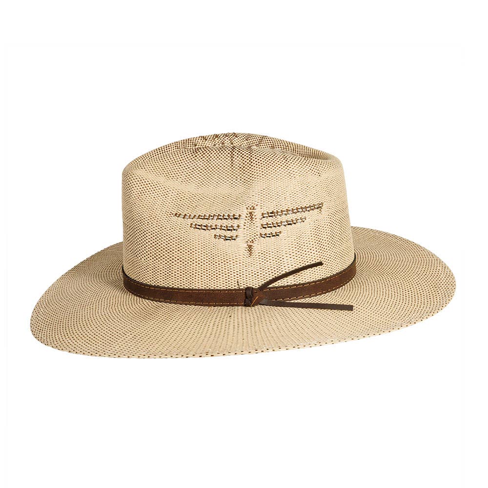 Tan Bangora Straw Flat Brim Pinch Front Sun Hat - Style Dover for wholesale on Faire3