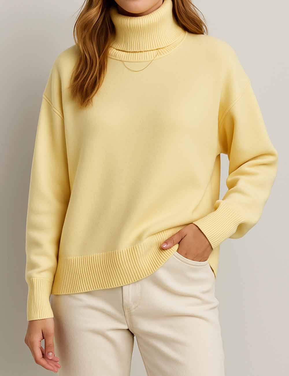 Sweetkama - Venta al por mayor Jersey de punto - Mujer - Suéter de punto para mujer con cuello alto y color sólido 560529