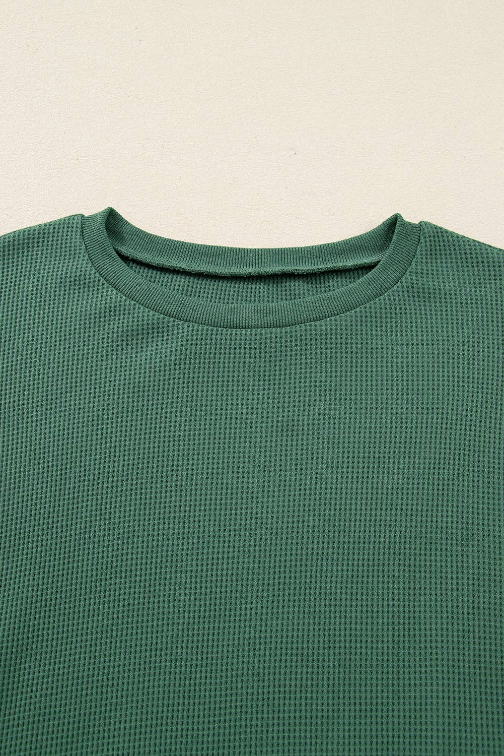 Evergreen Solid Color Raw Seam Patchwork Ribbed Drop Shoulder Sweatshirt for wholesale on Faire2