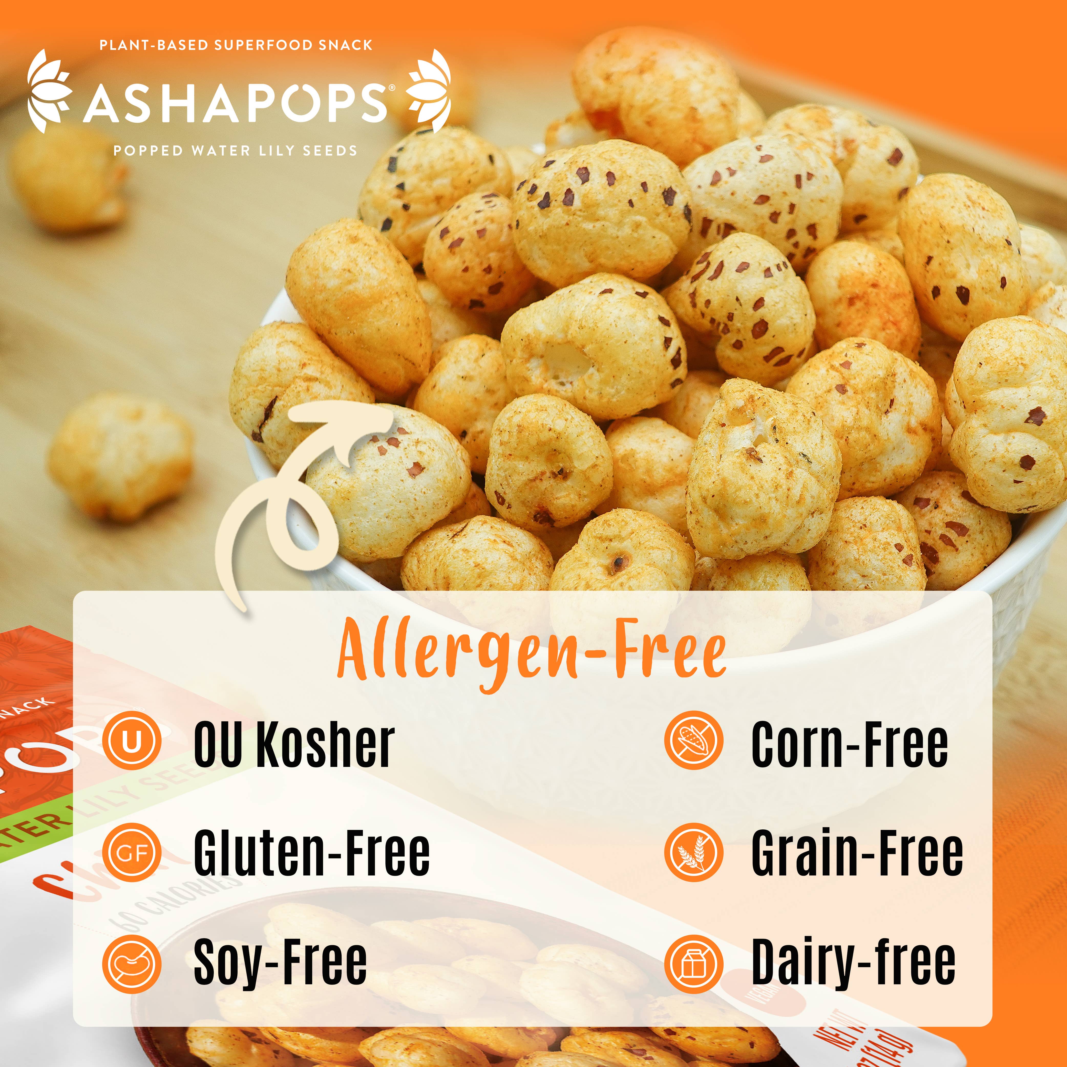 AshaPops - Wholesale Puffed Snack - 0.5oz Chili Lime - AshaPops Popped Water Lily Seeds6