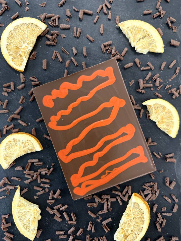 Orange Swirl Milk Chocolate Bloc for wholesale by Kakawa Artisan Chocolate & Co Ltd
