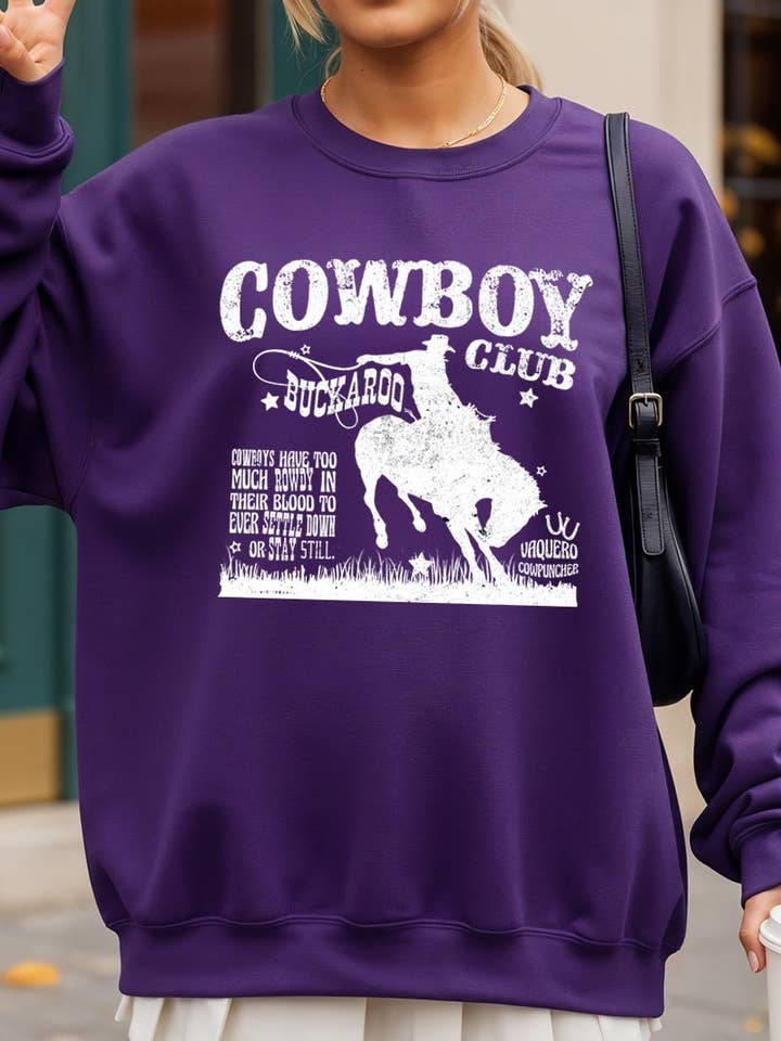 Grafisk sweatshirt med Western Cowboy Club for engroshandel hos COLORBEAR