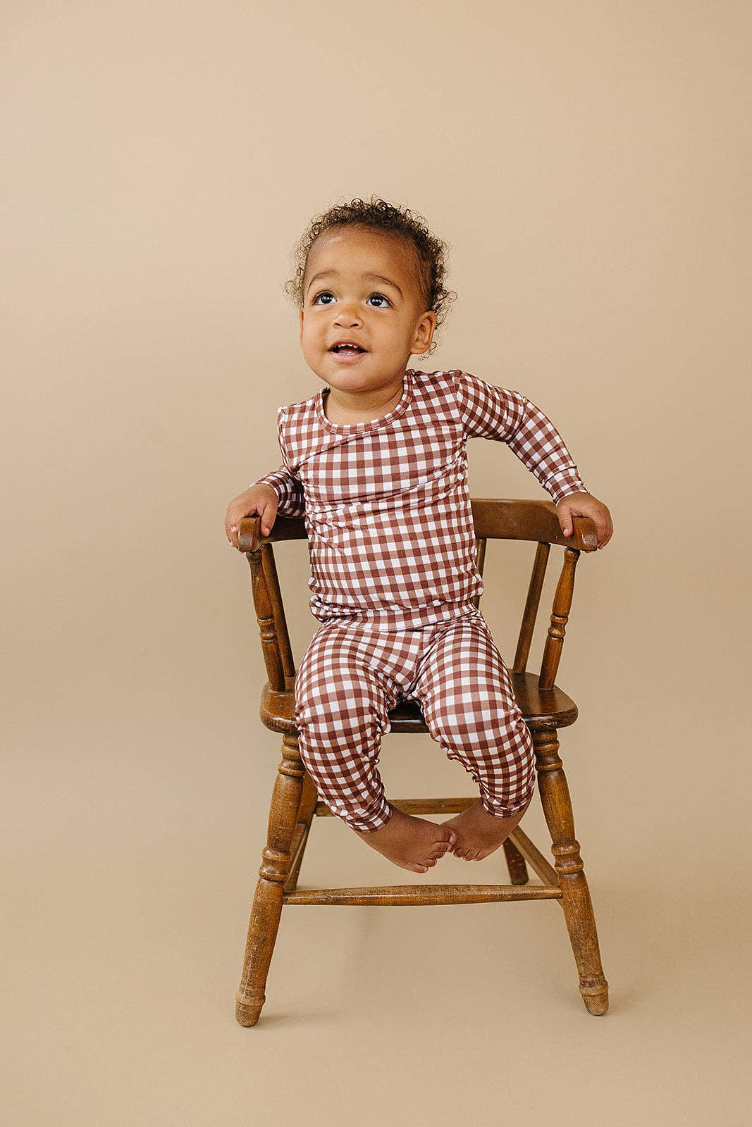 Lucky Panda Kids - Wholesale Lounge Set - Kids - Bamboo Two Piece Set | Chocolate Gingham1