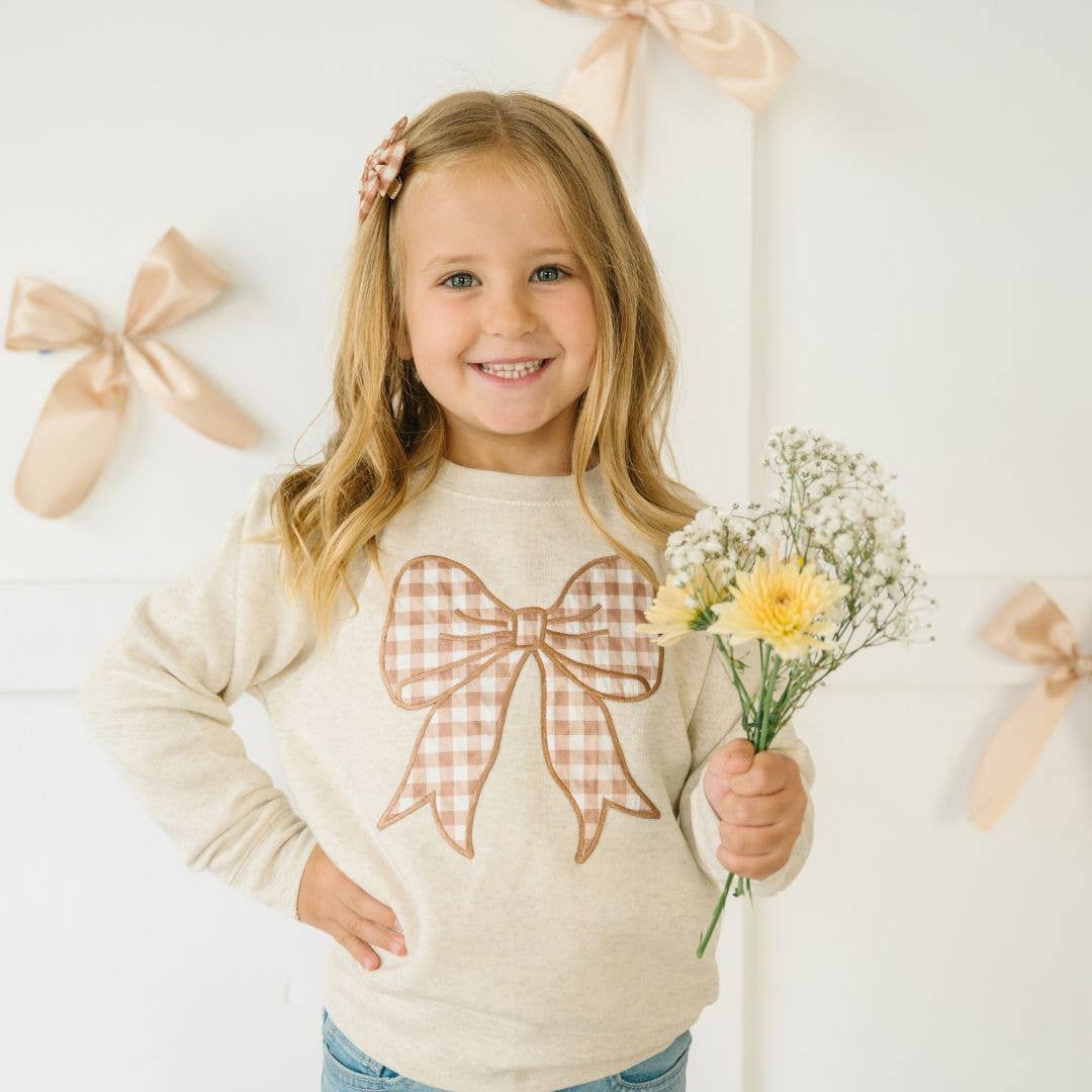 Sweet Wink - Wholesale Sweatshirt - Kids - Gingham Bow Patch Sweatshirt - Natural - Girls Clothes5