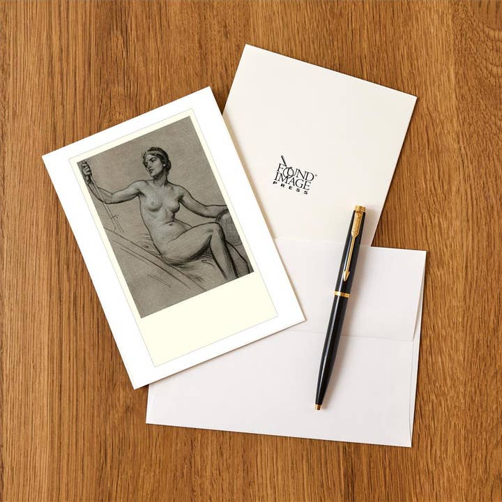 Found Image Press - Venta al por mayor Conjunto de papelería y tarjetas - Tarjeta de Felicitación BW-60 Dibujo al Conte de Mujeres Desnudas