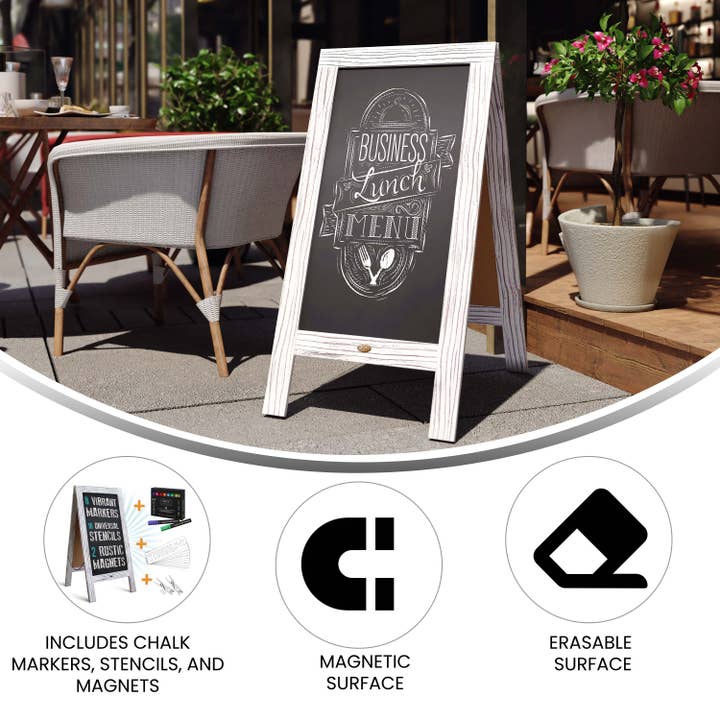 White Wash HBCY Whitewashed Wood A-Frame Magnetic Chalkboard Set for wholesale on Faire