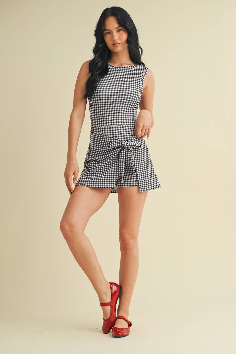 KIMBERLY C - Wholesale Athletic Dress - Women's - Gingham Print Sleeveless Wrap Tie Front Dress 53
