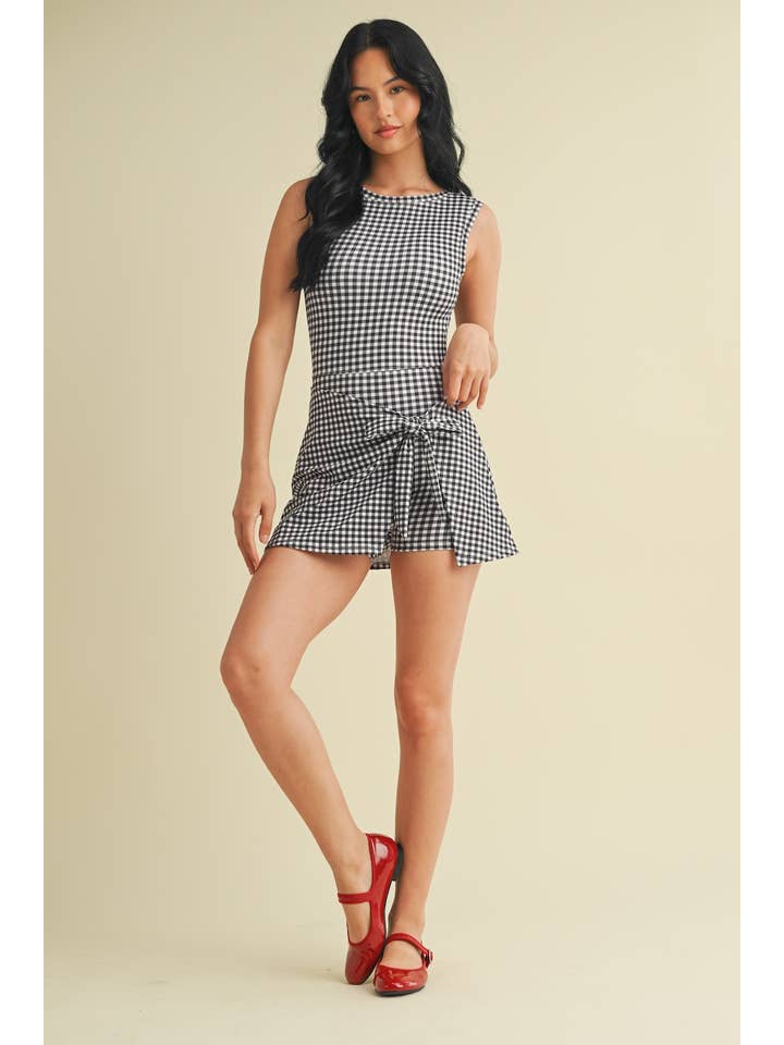 KIMBERLY C - Wholesale Athletic Dress - Women's - Gingham Print Sleeveless Wrap Tie Front Dress 53