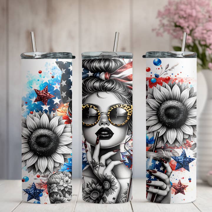 Floral Boss Patriotic 4th of July 20oz Skinny Tumbler for wholesale by Honey Jar Creations