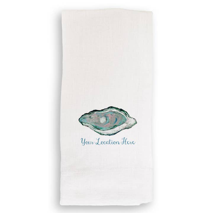 French Graffiti - Wholesale Tea Towel - Aqua Oyster with Location2