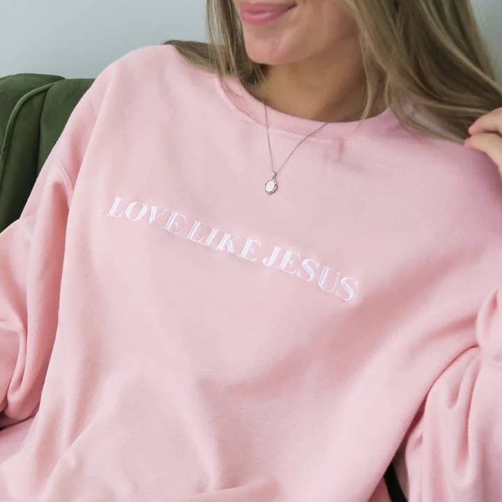 Embroidered Sweatshirt Love Like Jesus Christian Crewneck for wholesale by MELODY FAYE