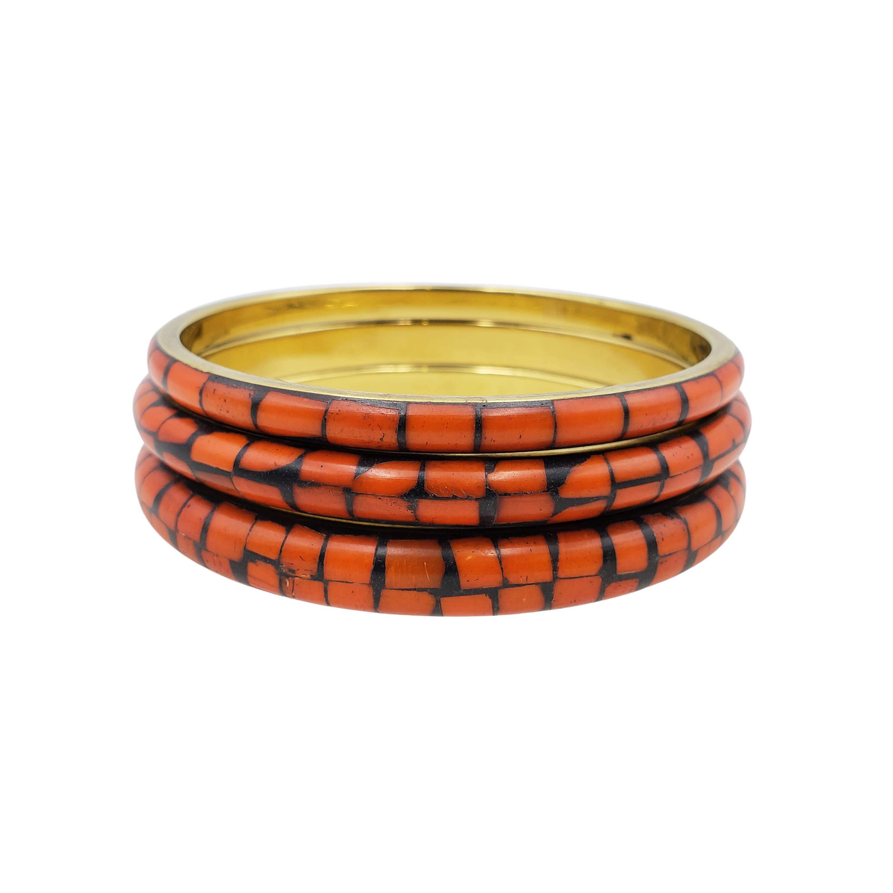 Treasure Jewelry - Wholesale Bangle Bracelet - Bone Mosaic Brass Metal Bangle Set2