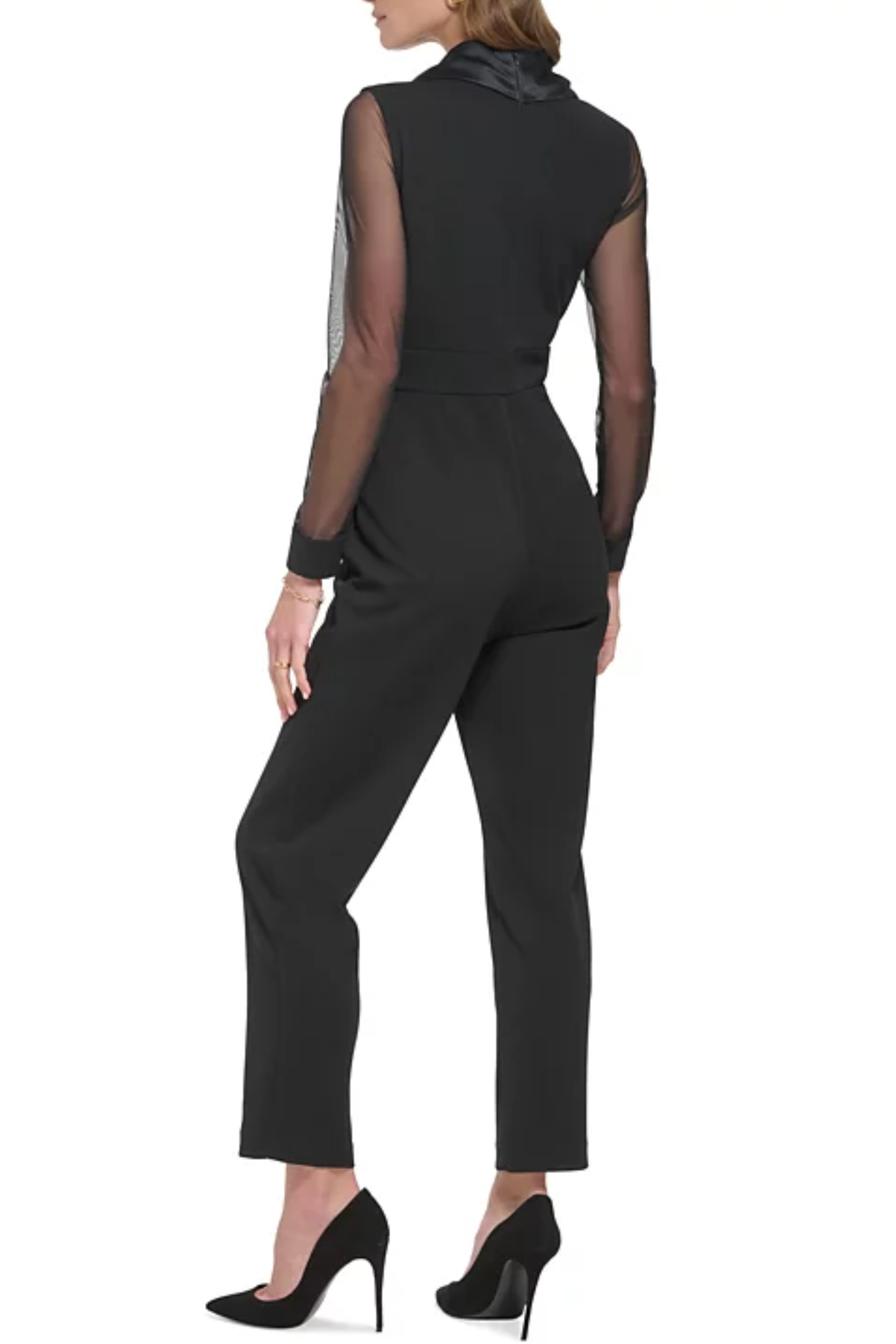 BLACK Jessica Howard Long Sheer Sleeve Tuxedo Jumpsuit for wholesale on Faire1