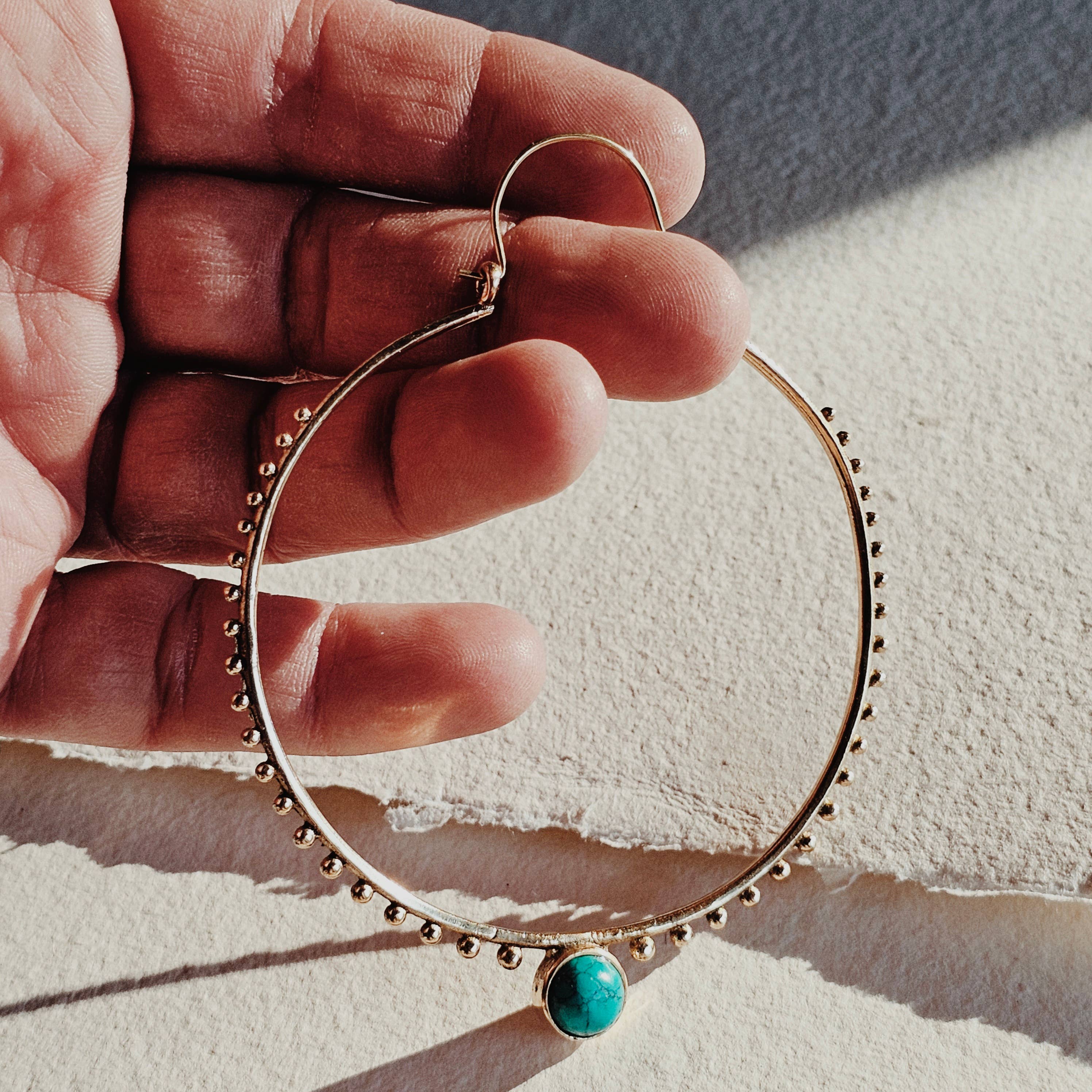 Bisjoux - Wholesale Hoop Earrings - Brass large hoop earrings turquoise onyx moonstone3