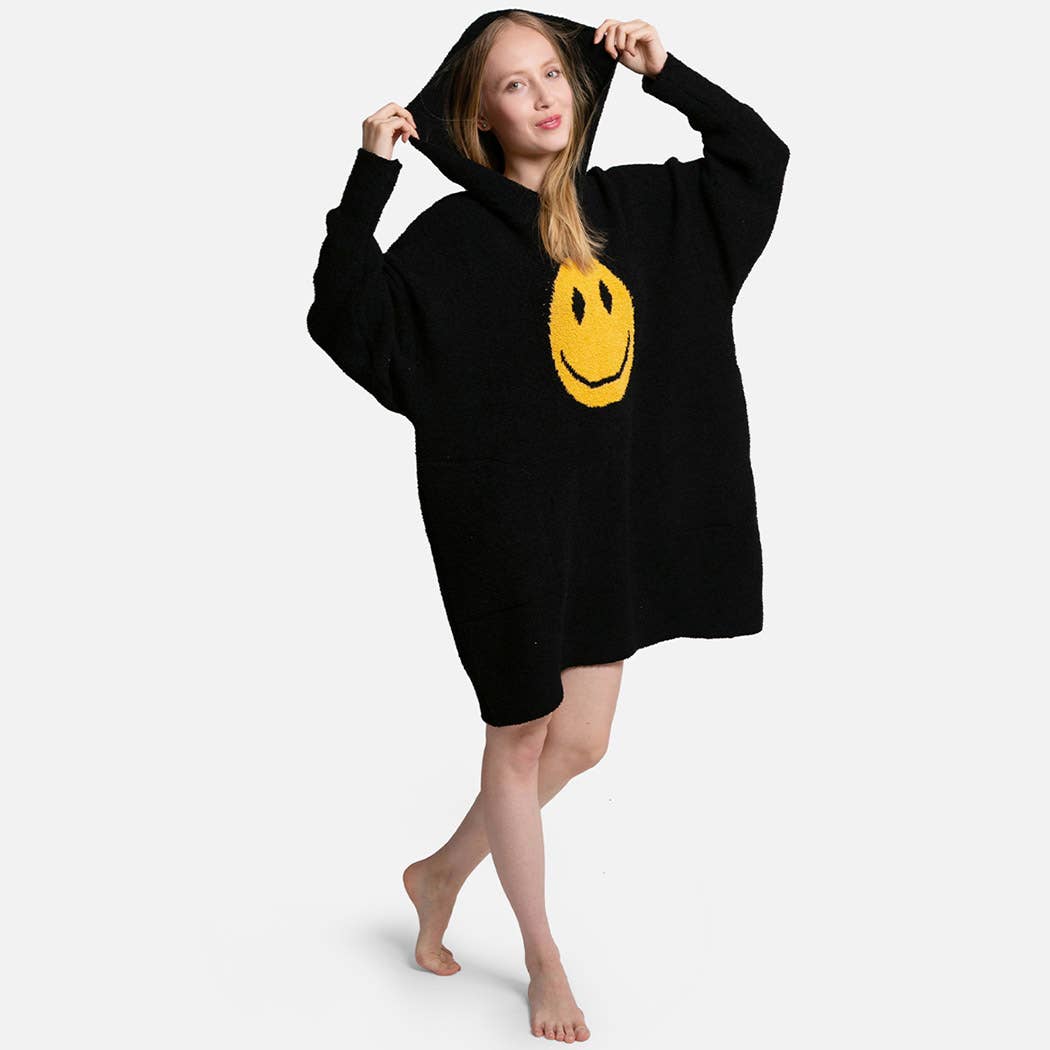 Fashion City - Wholesale Hoodie - Women's - Hooded Happy Face Snuggie with Pocket3