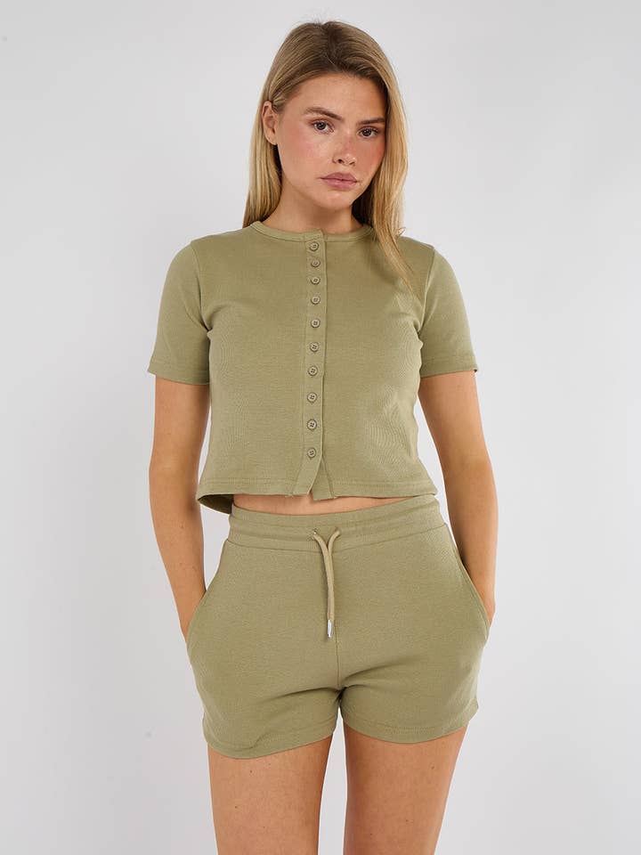 AX Labels - Wholesale Lounge Set - Women's - Ribbed Button Through Short Sleeve Top and Shorts Co-ord11