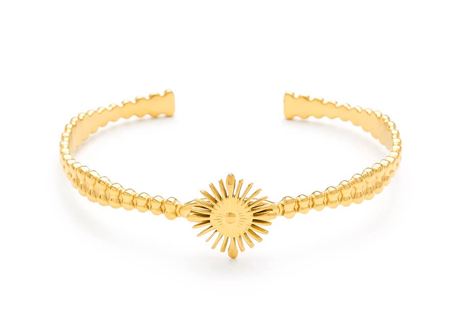 Bijoux 7bis - Vente Bracelet jonc - Jonc Acier Fin En Pointillés Étoile Au Centre En Relief1