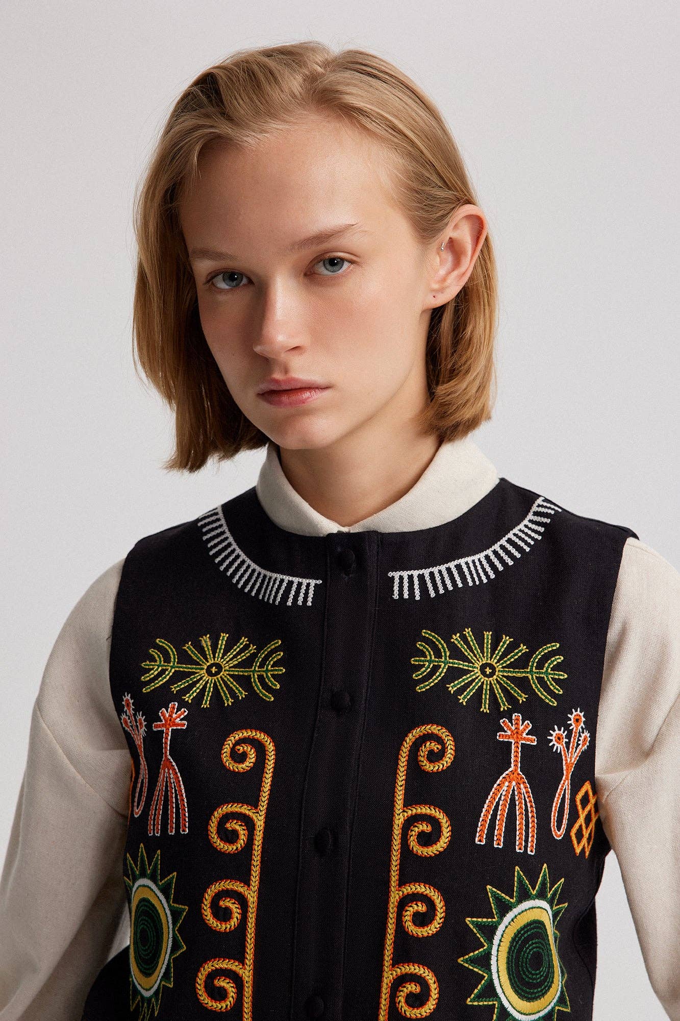Black EMBROIDERED LINEN VEST for wholesale on Faire3