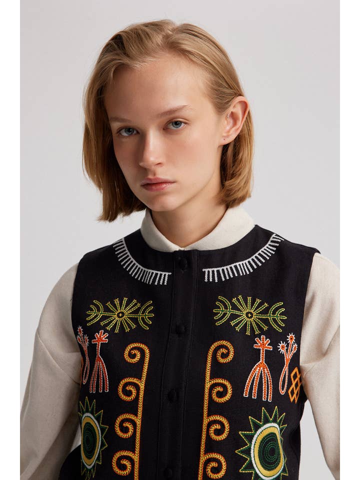 Black EMBROIDERED LINEN VEST for wholesale on Faire3