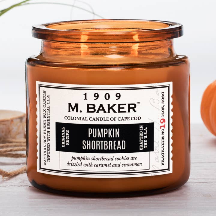 M Baker Pumpkin Shortbread, 2 Wick, 14oz for wholesale by MVP Group International INC