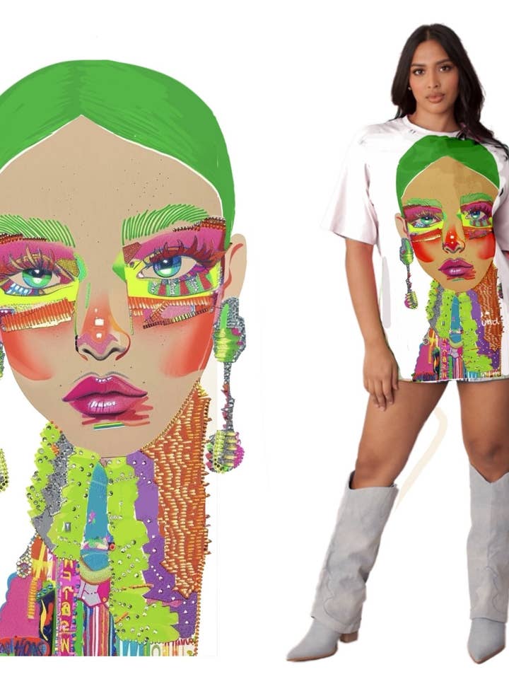 T-shirt Ritratto Elettrico con Strass - 83064 per la vendita all'ingrosso da parte di For Her NYC