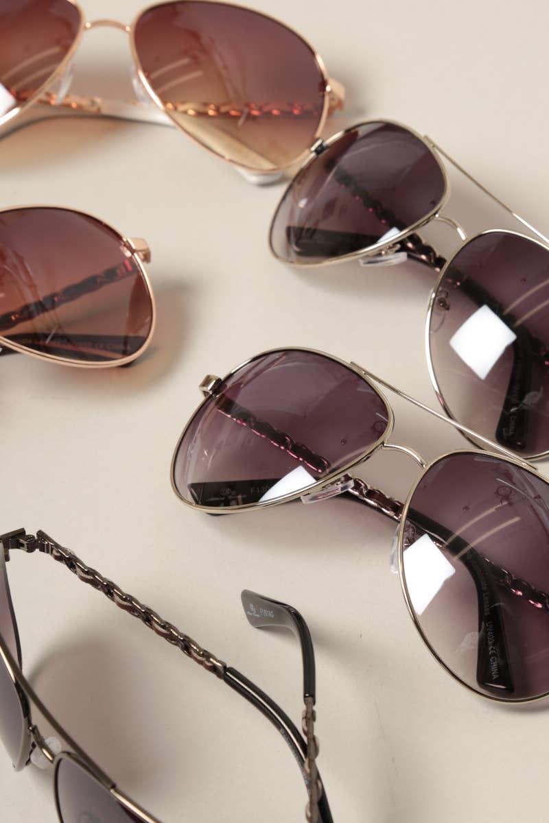  ASSORTED COLOR Women's Chain Detail Aviator Sunglasses for wholesale on Faire1