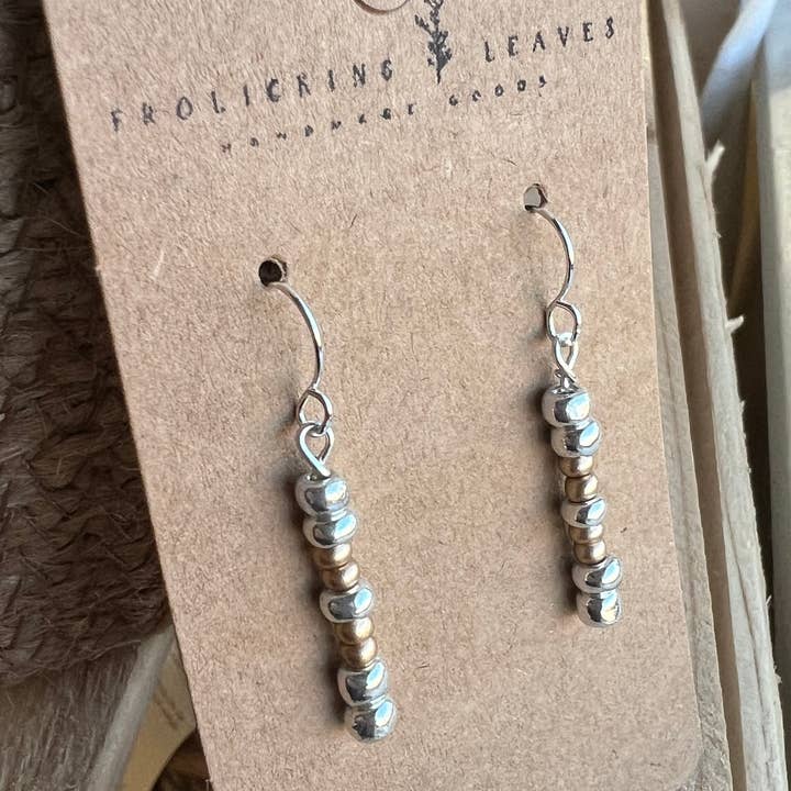 Frolicking Leaves - Wholesale Dangle Earrings - Silver & Gold Beaded Earrings 3