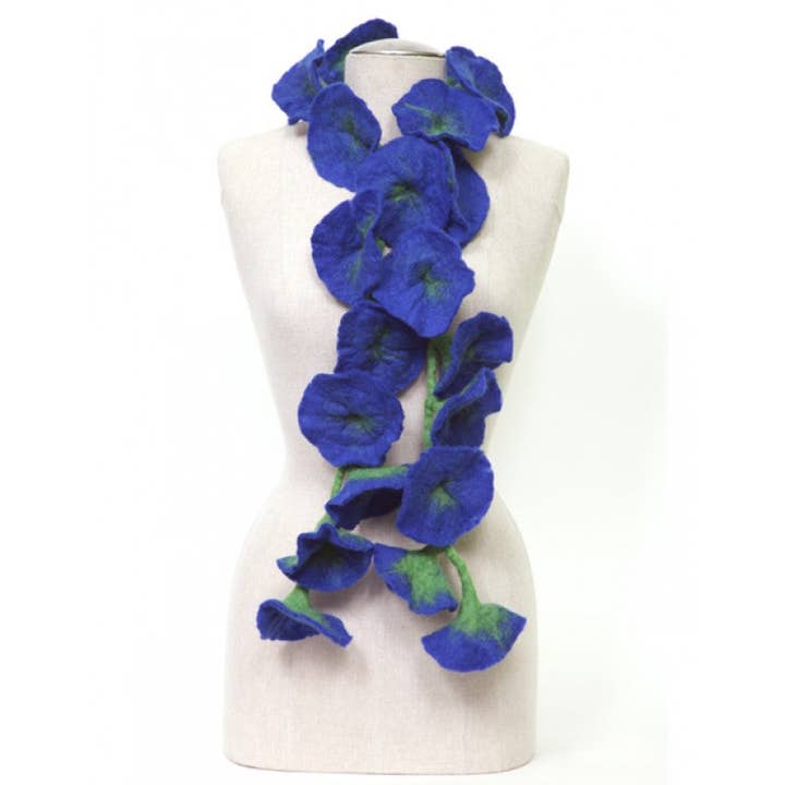 Felted flower scarves- Blue/ Green for wholesale by BNB Crafts Inc.