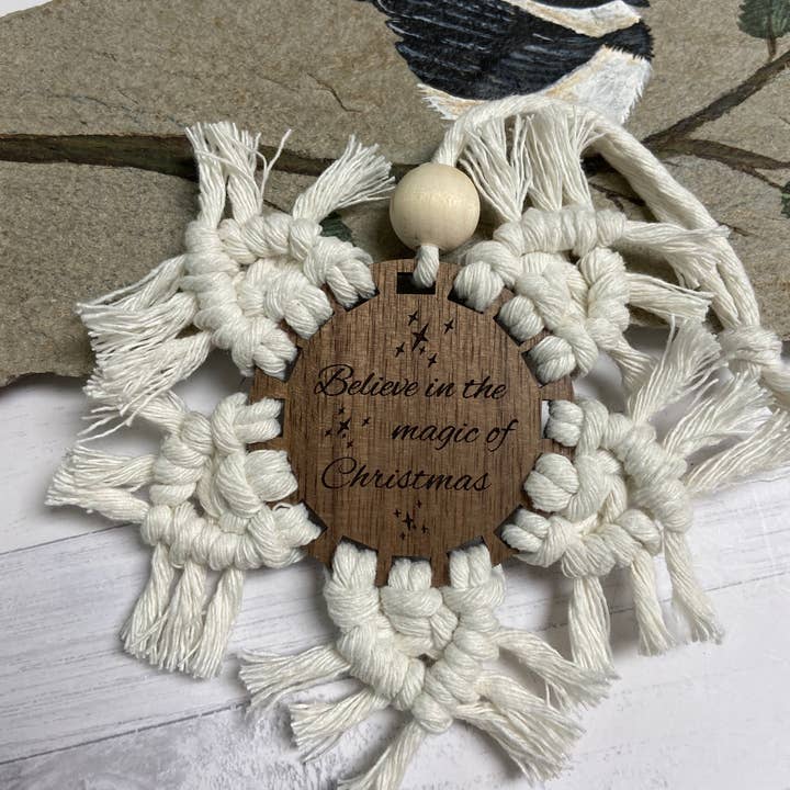 Macrame Christmas ornament - magic of Christmas for wholesale by Chickadee Creations