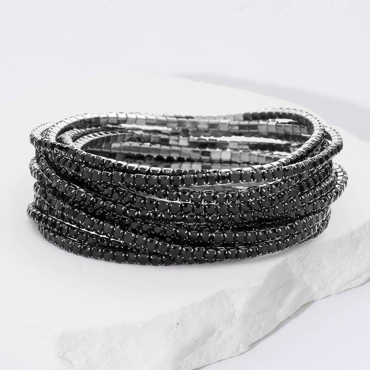 12PCS - Stackable Rhinestone Stretch Evening Bracelets for wholesale by Sensibling Corp.