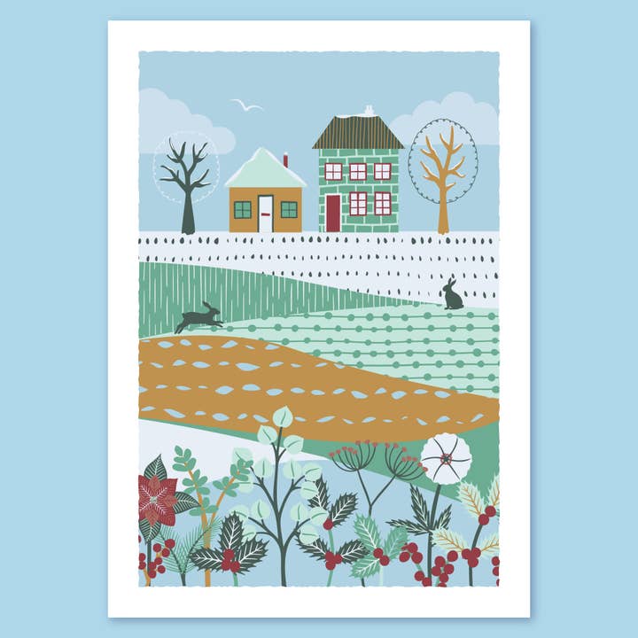 Countryside design A4 print - Winter holly for wholesale by The Leaf Press
