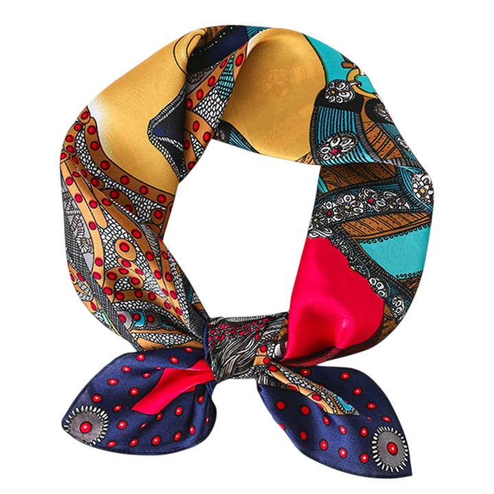 Women's Colorful Boho Patterned Satin Scarf with Abstract Print for Neck Hair or Handbag Accent for wholesale by AK Brand