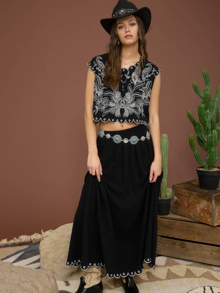 Blu Pepper - Wholesale Skirt - Women's - HIGH WAIST SCALLOP HEM MIDI SKIRT-BACKORDER