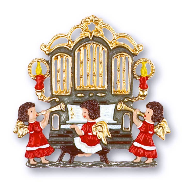 Angels Playing the Organ Pewter German Christmas Ornament for wholesale by Pinnacle Peak Trading
