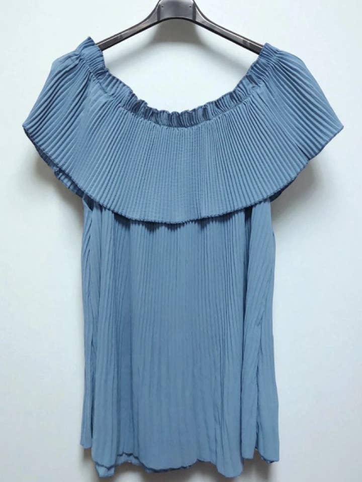 Miss Bold - Wholesale Blouse - Women's - Ribbed Frill Bardot Off the Shoulder Sleeveless Top5