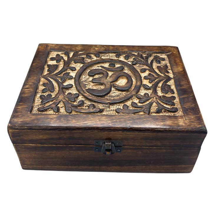 AW Artisan - Wholesale Decorative Box - Large Wooden Souvenir Box 20x15x7.5cm - Om