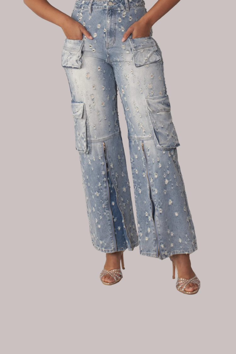 Distressed Denim Cargo Jeans -82385 for wholesale on Faire3