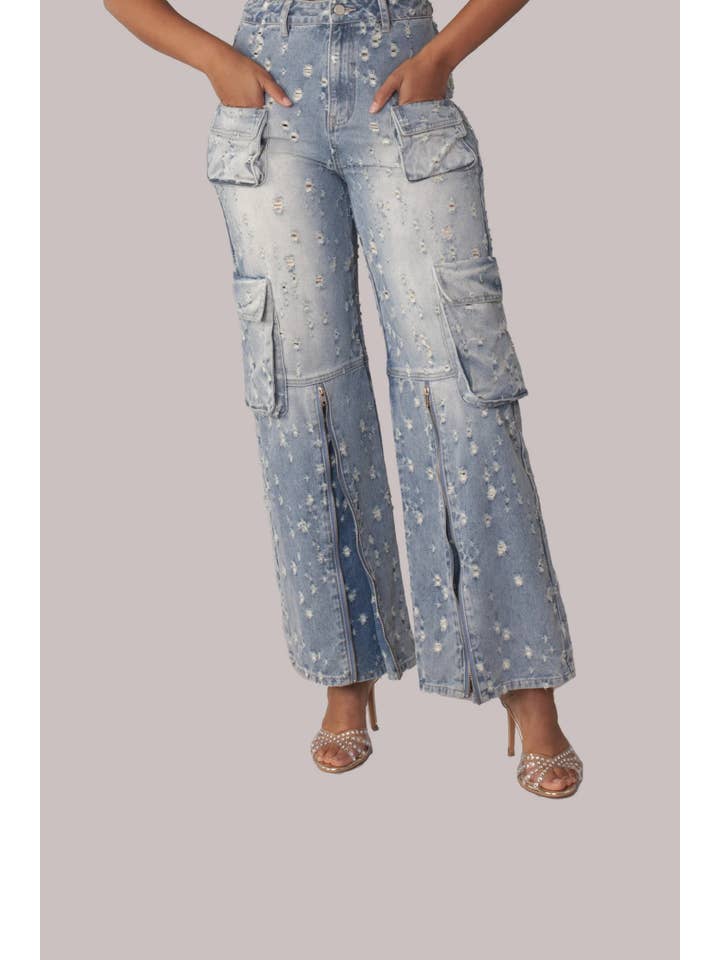 DENIM Distressed Denim Cargo-Jeans -82385 für den Großhandel auf Faire3