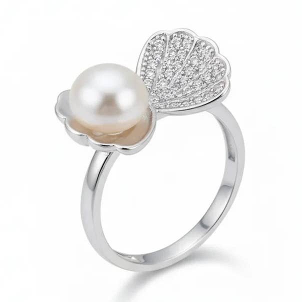 Silver Shell Pearl Ring for wholesale by Angel Barocco