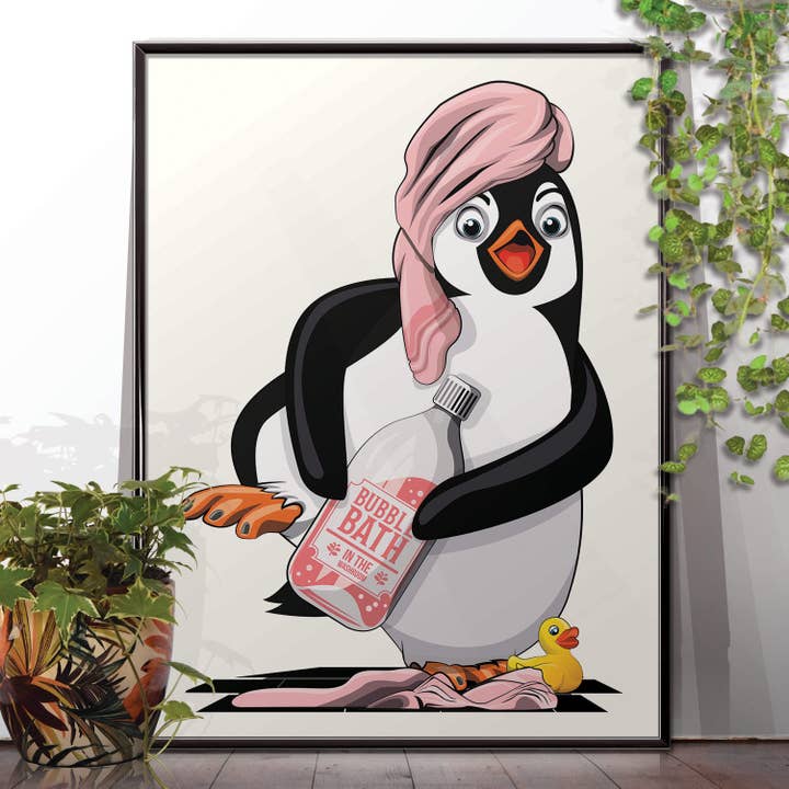 Naken pingvin, rolig badrum väggkonst heminredning för wholesale av In The Washroom