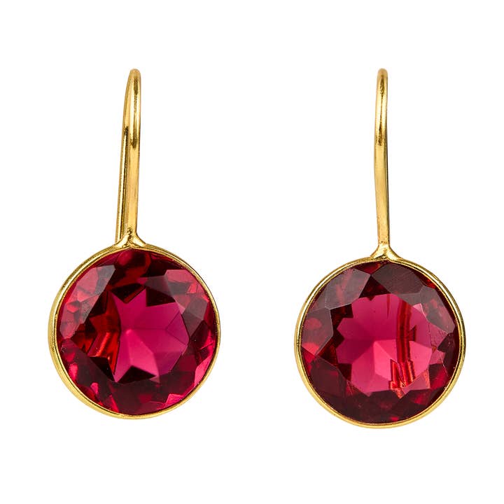 Pink Quartz Round Bezel Gemstone Earrings for wholesale by Elyssa Bass Designs