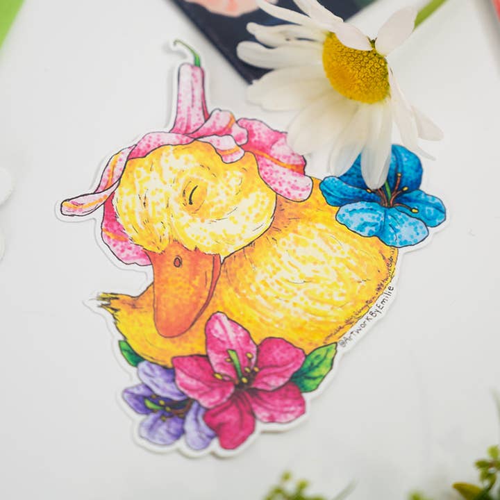 Cozy Duckling Sticker for wholesale by Artwork By Emilie