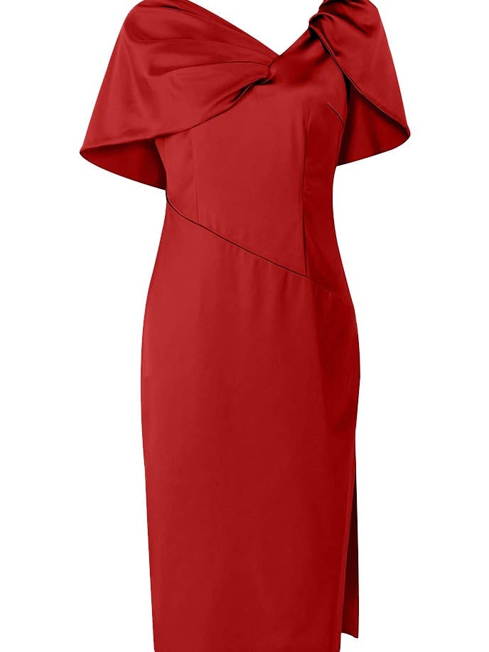 Chic Star Plus Size Acetate Draper Asymmetrisk Klänning I Röd 0 för wholesale av CHIC STAR