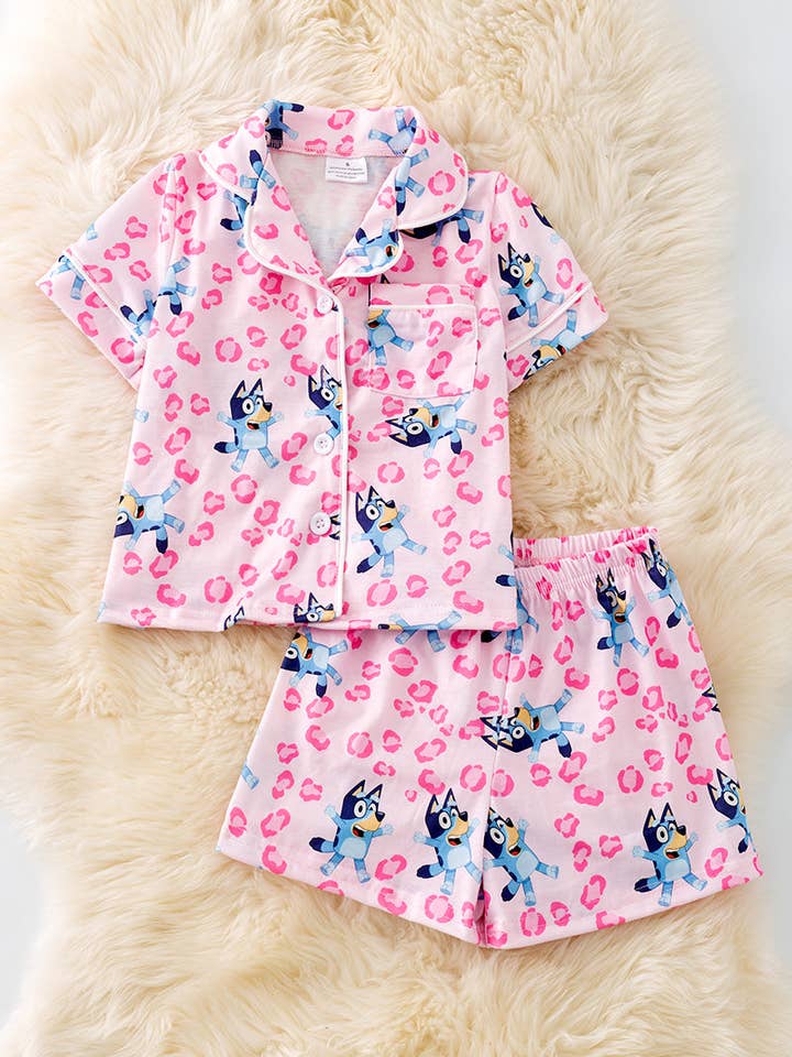Kids Charm Online - Wholesale Sleepwear Set - Kids - Blu*y button up printed girls pajamas. PJG50132 JEAN