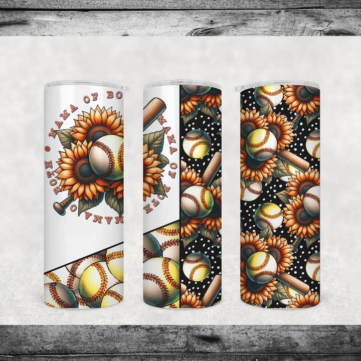 Baseball and Softball Mama of Both Sunflower Tumbler for wholesale by Antisocial Designs