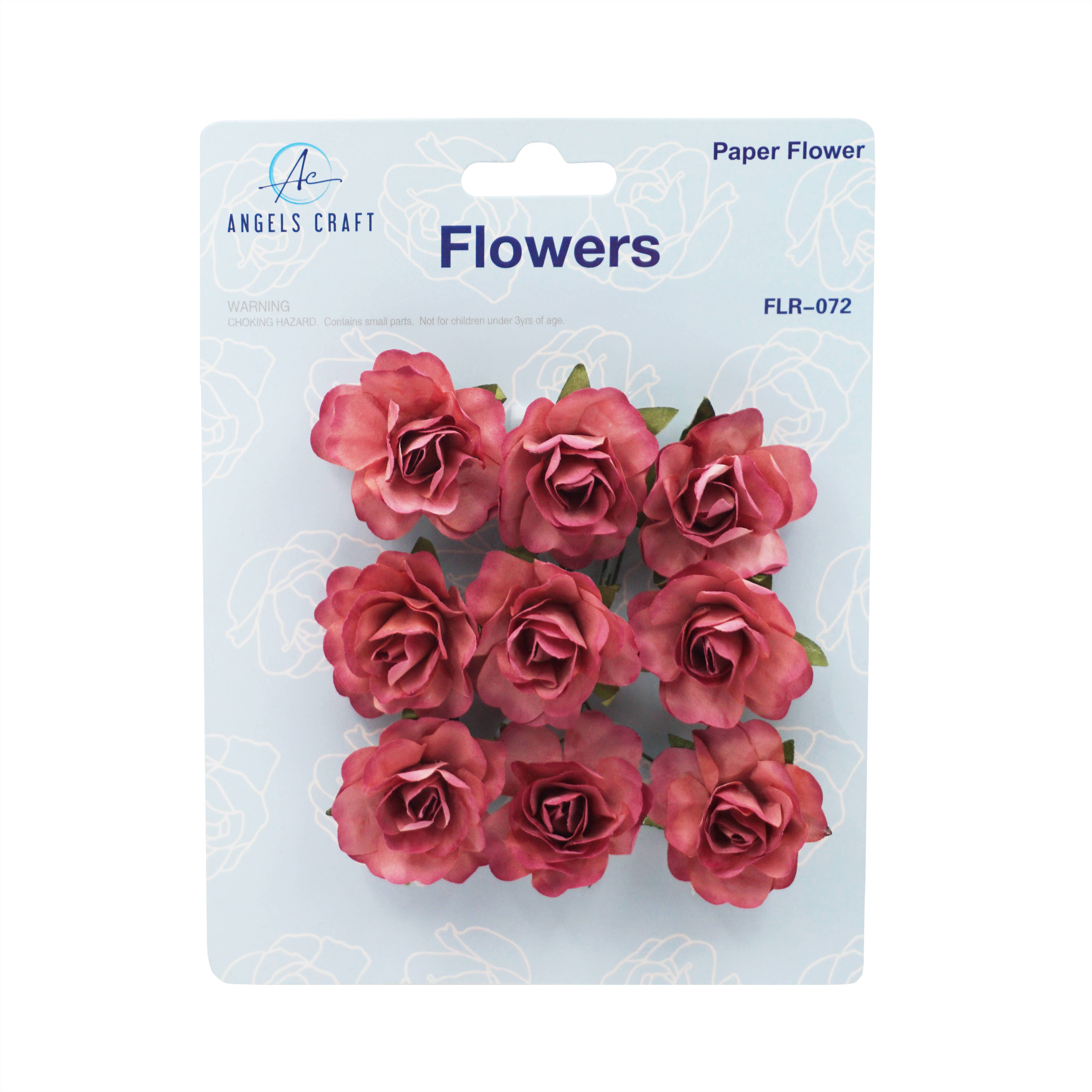 Angels Craft - Wholesale Artificial Flowers - Paper Flowers (Roses) with wire,  9-ct 1.57"7